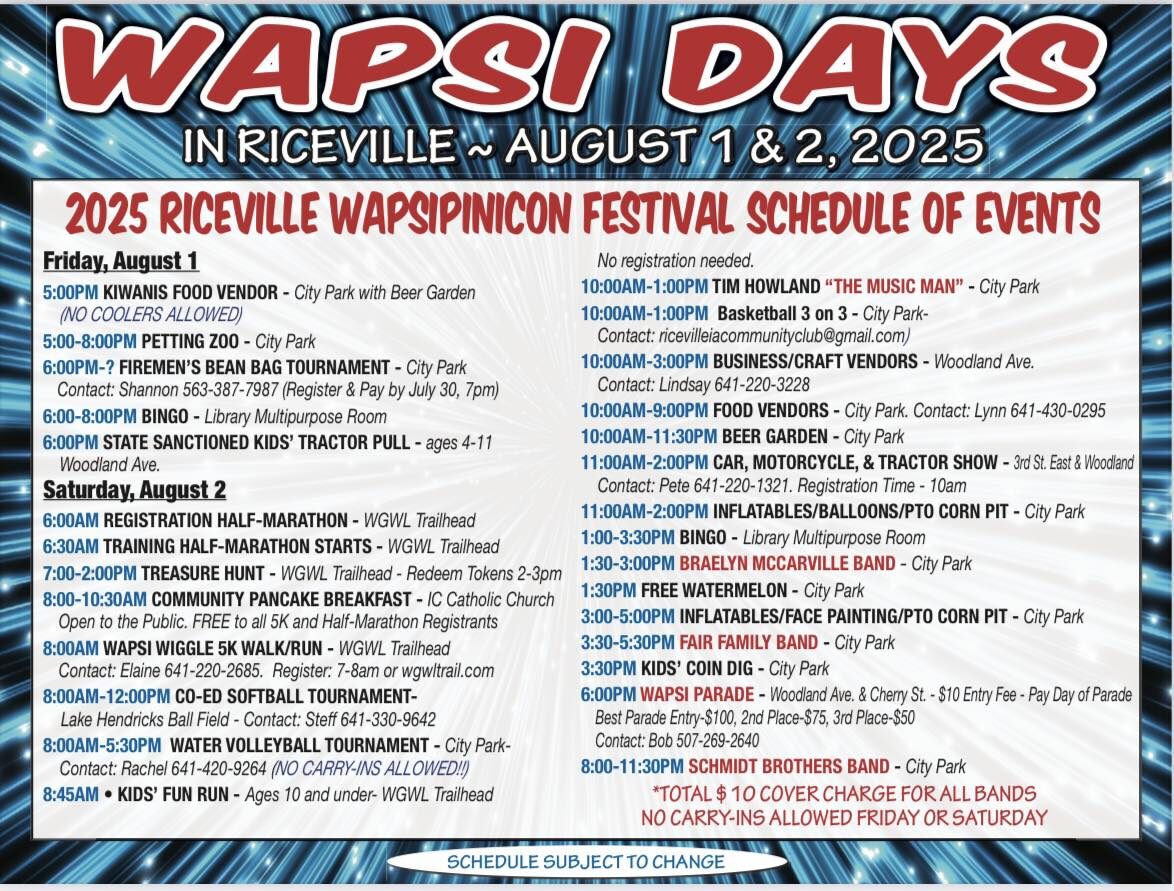 Wapsi Days schedule for 2025