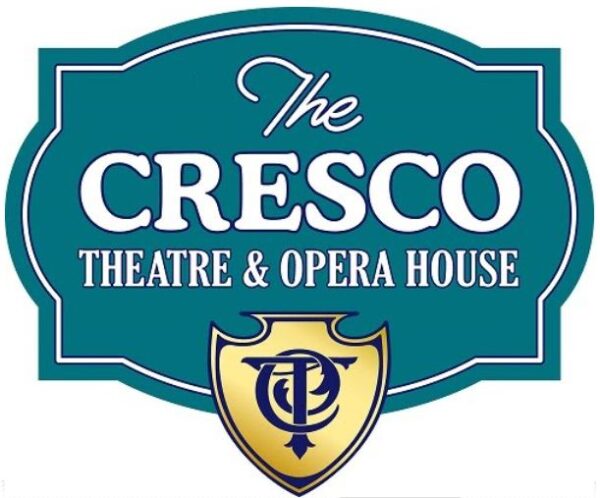Cresco Theatre logo with teal background and gold shield