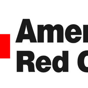Red cross and black letters spelling American Red Cross