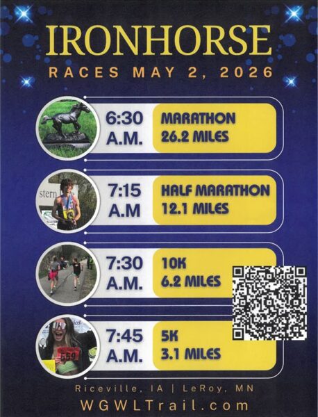 poster regarding the Ironhorse marathon in Riceville