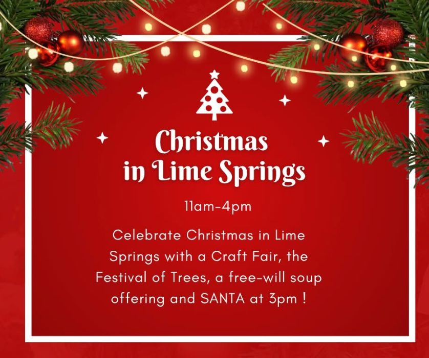 Red poster for Christmas in Lime Springs