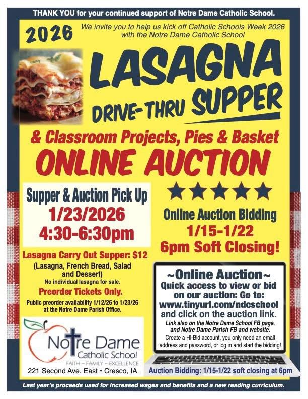 Cresco Catholic School supper and fundraiser