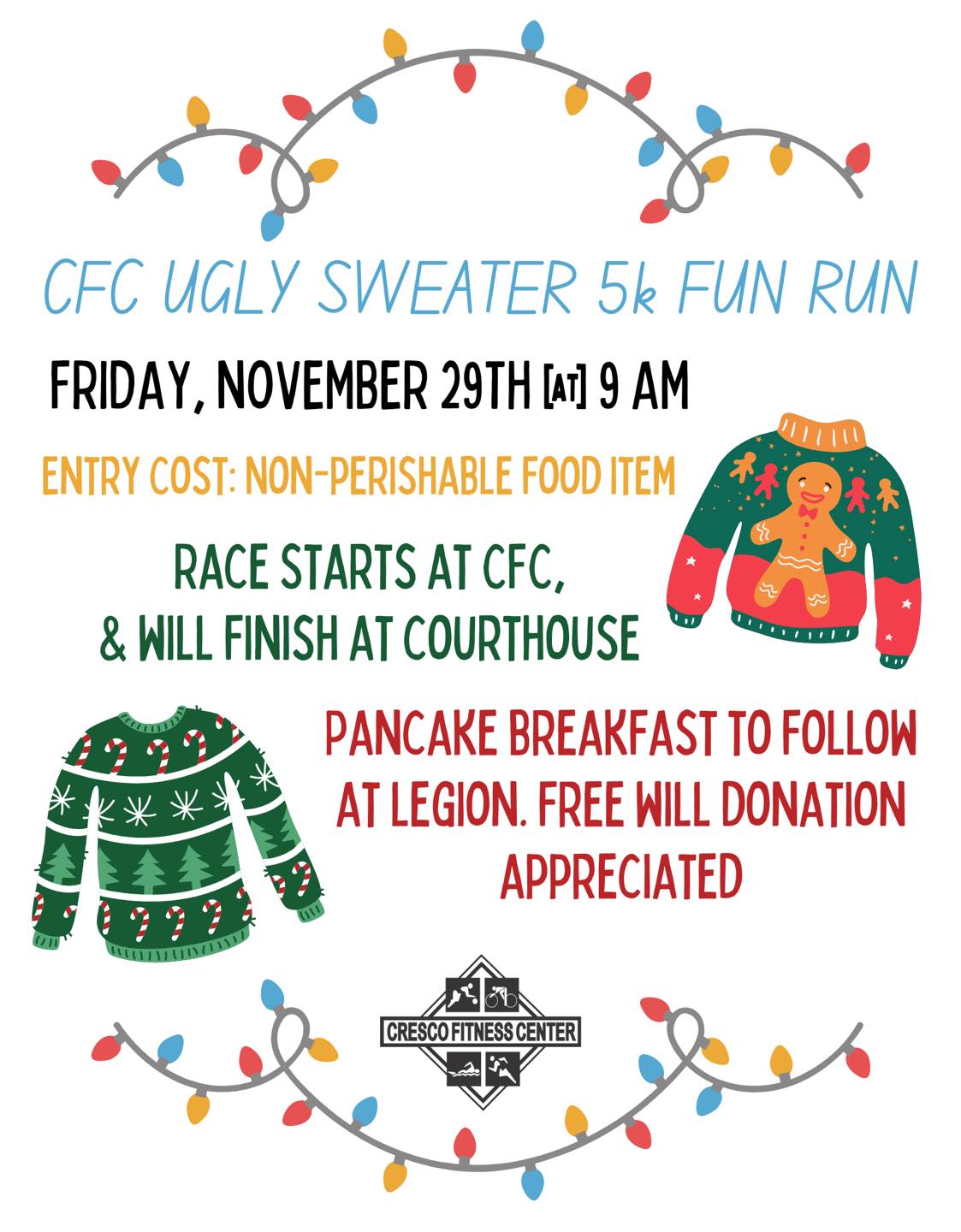 poster detailing the 5K Ugly Sweater Fun Run.