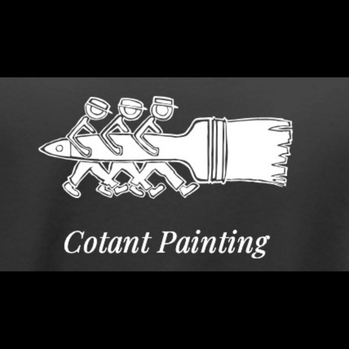 Three cartoon guys walking and holding a large paintbrush