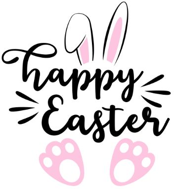 Pink and white bunny with the words Happy Easter in the middle of the bunny