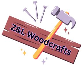 Wood, nails, hammer with Z&L Woodcrafts on the wood