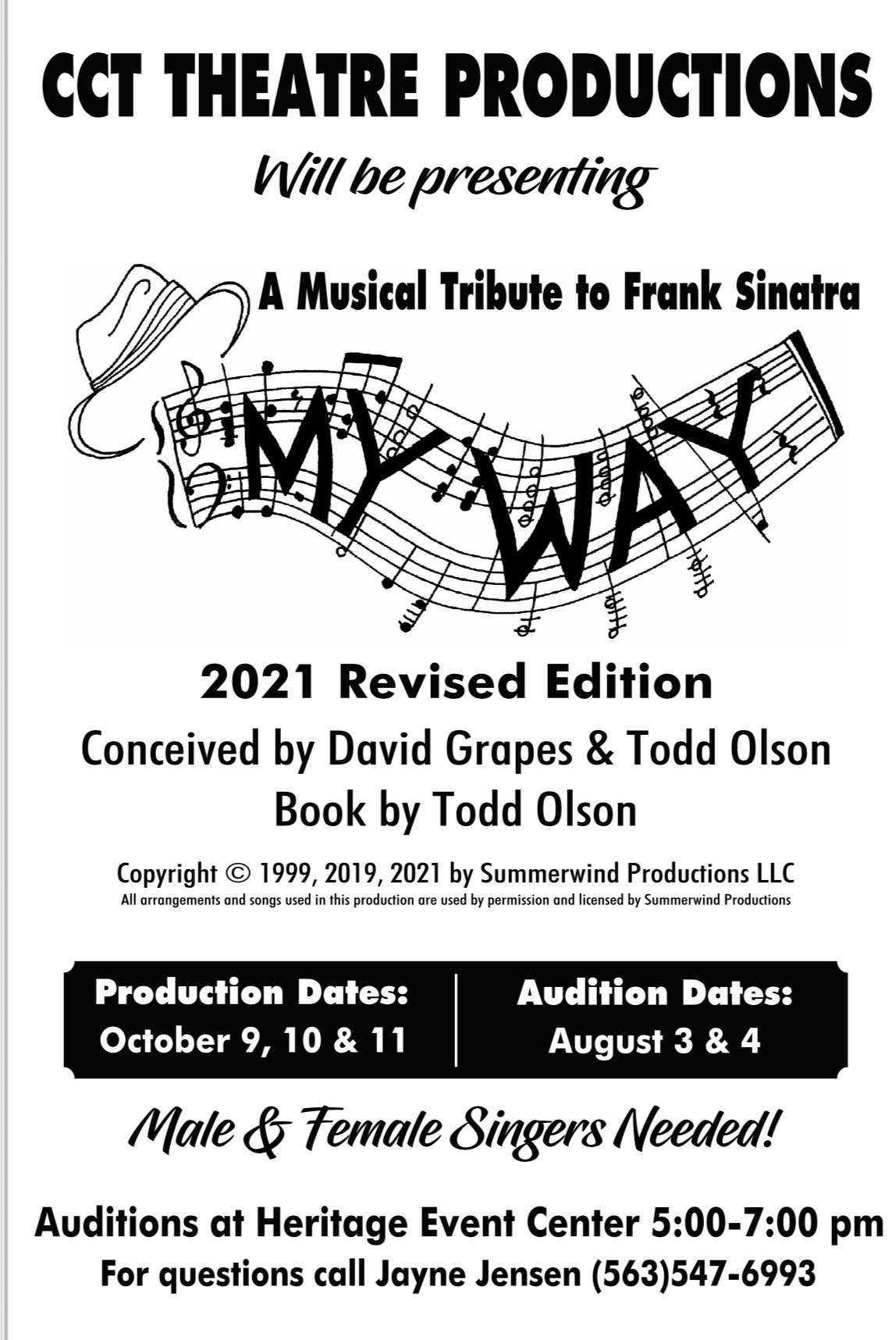 Poster for tryouts for October production of A Tribute to Frank Sinatra