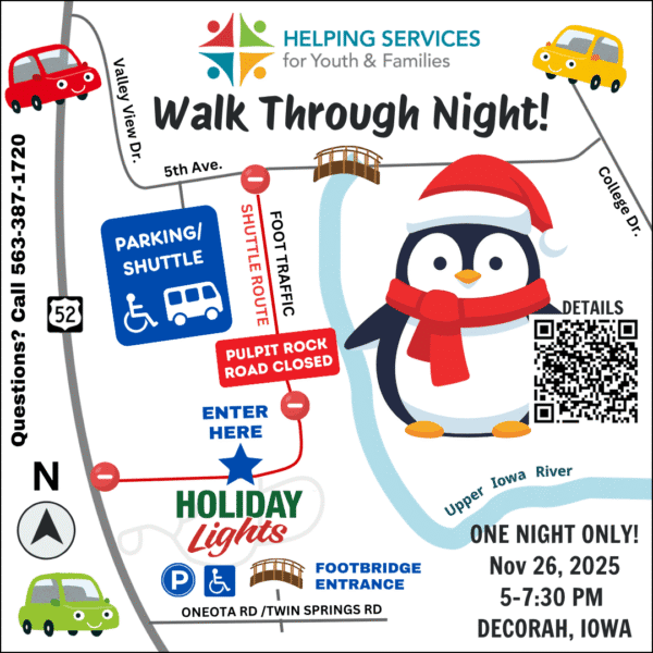 Walk Through route for Holiday Lights in Decorah