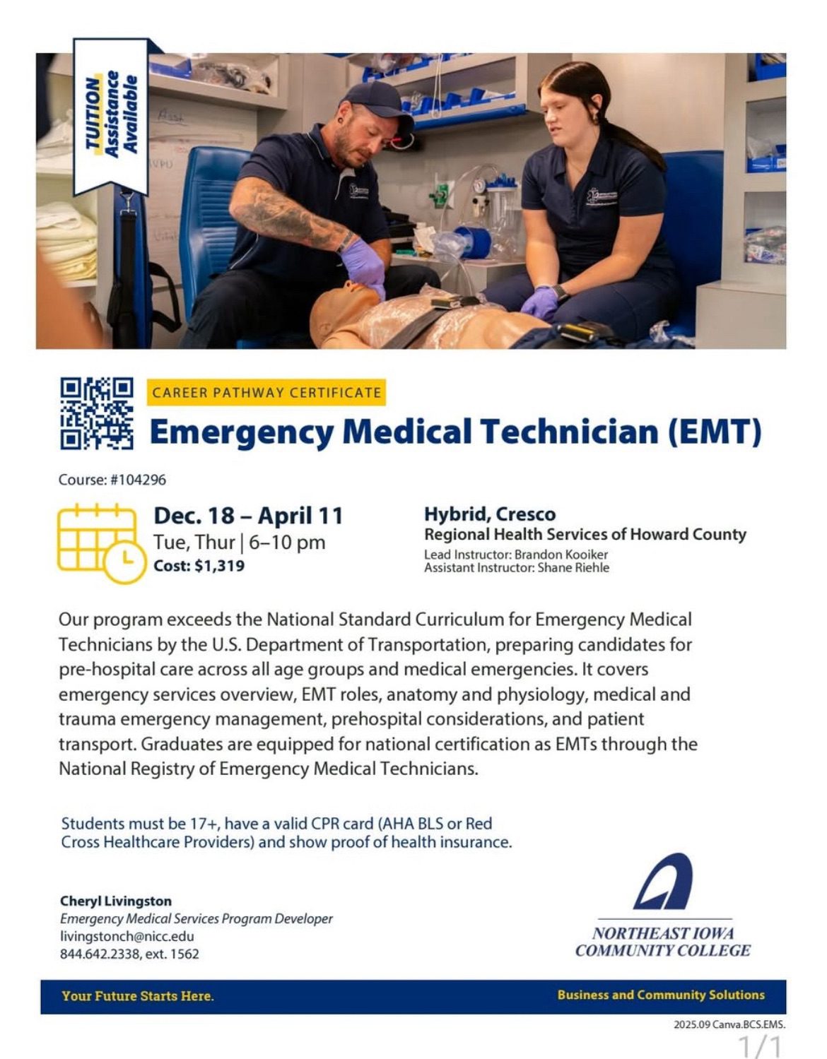 Hospital flyer for EMT Training