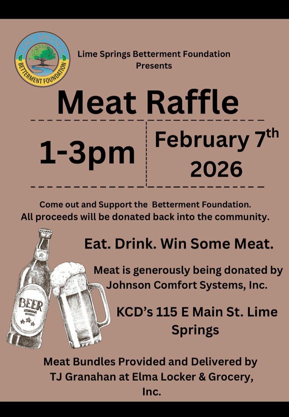 poster for a meat raffle in Lime Springs