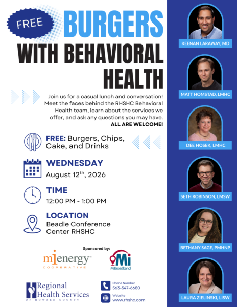 Burgers with Behavioral Health flyer